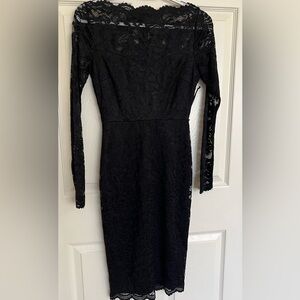 NWT Lulu’s Black Lace Long Sleeve Midi Dress XS Scallop Hem Cocktail